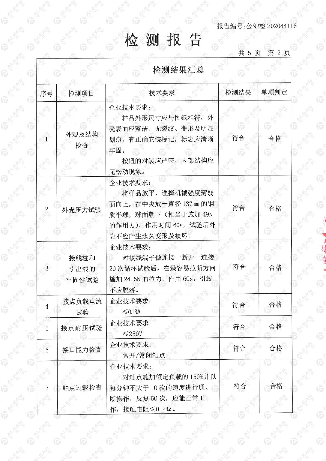 AL-01x系列緊急按鈕檢驗(yàn)檢測報(bào)告